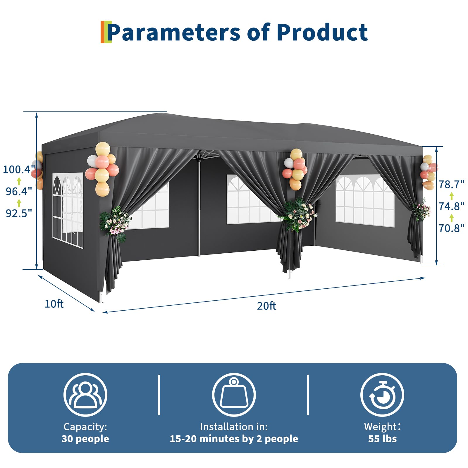 Tente pliante 10x20 avec 6 par - Party Games Indoor avis et prix